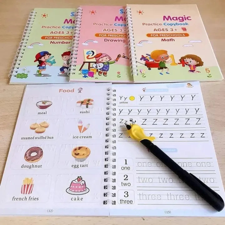 Sank Magic Practice Copy book (4 Books + Magic Pen & 10 Ink Refills)