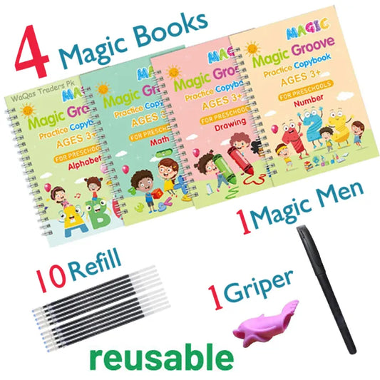 Sank Magic Practice Copy book (4 Books + Magic Pen & 10 Ink Refills)